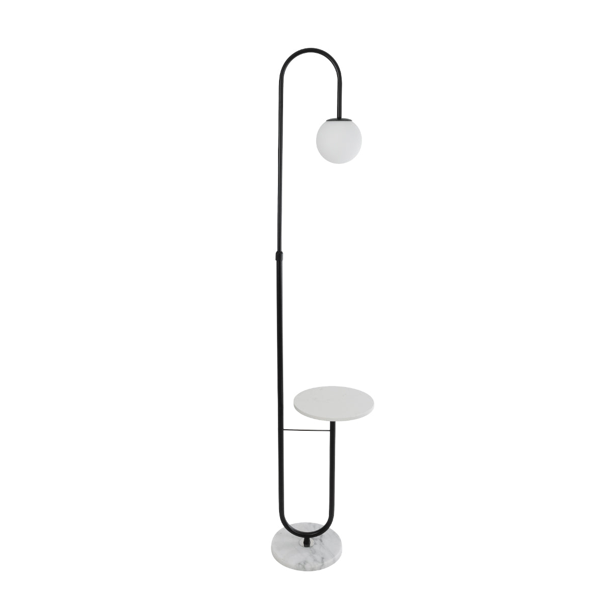 GloboStar® CORDELIA 02026 Μοντέρνο Επιδαπέδιο Φωτιστικό Τραπεζάκι Μονόφωτο 1 x E27 AC220-240V IP20 - Μ30 x Π38 x Υ180cm - Μαύρο με Λευκό Μεταλλικό & Γυάλινη Γαλακτερή Μπάλα - 5 Χρόνια Εγγύηση - ledmania.gr