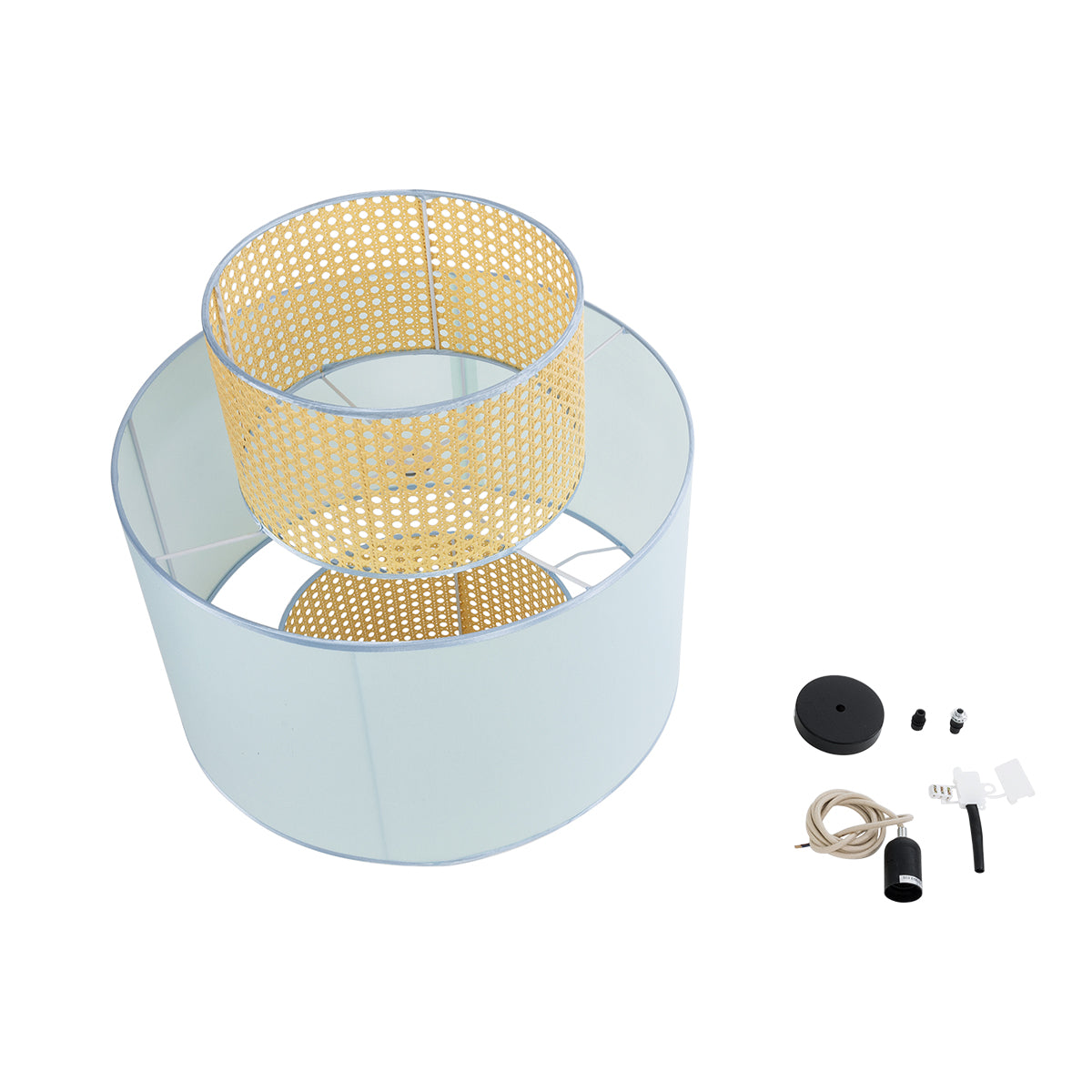 GloboStar® SAIGE 02045 Boho Κρεμαστό Φωτιστικό Οροφής Μονόφωτο 1 x E27 AC220-240V IP20 - Φ50 x Υ60cm - Μπεζ με Γαλάζιο Ξύλινο Μπαμπού Πλέγμα - 5 Χρόνια Εγγύηση - ledmania.gr