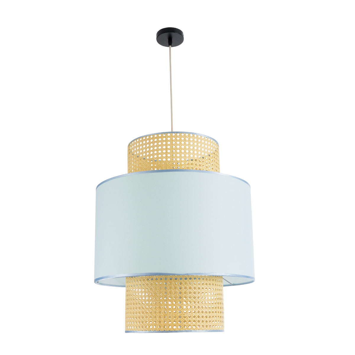 GloboStar® SAIGE 02045 Boho Κρεμαστό Φωτιστικό Οροφής Μονόφωτο 1 x E27 AC220-240V IP20 - Φ50 x Υ60cm - Μπεζ με Γαλάζιο Ξύλινο Μπαμπού Πλέγμα - 5 Χρόνια Εγγύηση - ledmania.gr
