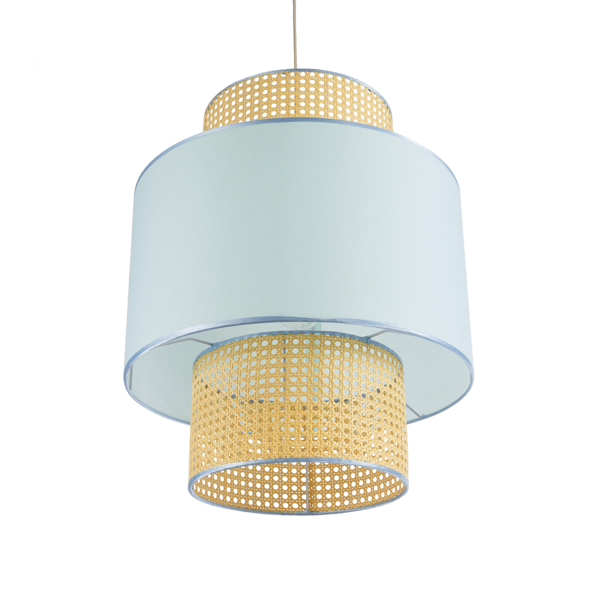 GloboStar® SAIGE 02045 Boho Κρεμαστό Φωτιστικό Οροφής Μονόφωτο 1 x E27 AC220-240V IP20 - Φ50 x Υ60cm - Μπεζ με Γαλάζιο Ξύλινο Μπαμπού Πλέγμα - 5 Χρόνια Εγγύηση - ledmania.gr
