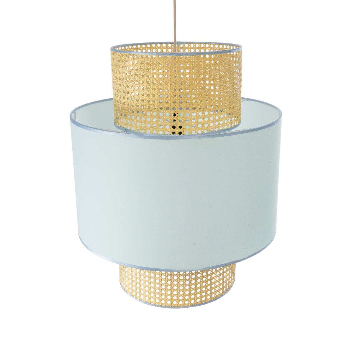 GloboStar® SAIGE 02045 Boho Κρεμαστό Φωτιστικό Οροφής Μονόφωτο 1 x E27 AC220-240V IP20 - Φ50 x Υ60cm - Μπεζ με Γαλάζιο Ξύλινο Μπαμπού Πλέγμα - 5 Χρόνια Εγγύηση - ledmania.gr