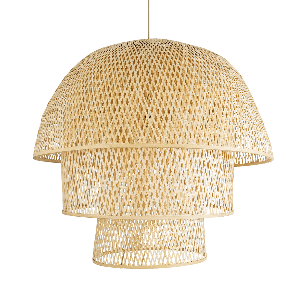GloboStar® HIROKA 02046 Boho Κρεμαστό Φωτιστικό Οροφής Μονόφωτο 1 x E27 AC220-240V IP20 - Φ100 x Υ110cm - Μπεζ Ξύλινο Μπαμπού Πλέγμα Καμπάνα - 5 Χρόνια Εγγύηση - ledmania.gr