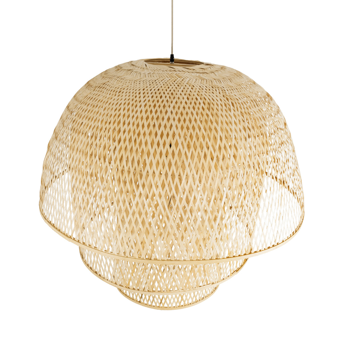 GloboStar® HIROKA 02046 Boho Κρεμαστό Φωτιστικό Οροφής Μονόφωτο 1 x E27 AC220-240V IP20 - Φ100 x Υ110cm - Μπεζ Ξύλινο Μπαμπού Πλέγμα Καμπάνα - 5 Χρόνια Εγγύηση - ledmania.gr