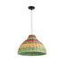 GloboStar® CABALLEROS 02053 Boho Κρεμαστό Φωτιστικό Οροφής Μονόφωτο 1 x E27 AC220-240V IP20 - Φ40 x Υ27cm - Πράσινο με Κίτρινο και Μπεζ με Κόκκινο Ξύλινο Μπαμπού Πλέγμα Καμπάνα - 5 Χρόνια Εγγύηση - ledmania.gr