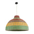 GloboStar® CABALLEROS 02054 Boho Κρεμαστό Φωτιστικό Μονόφωτο 1 x E27 AC220-240V IP20 - Φ70 x Υ48cm - Πράσινο με Κίτρινο και Μπεζ με Κόκκινο Ξύλινο Μπαμπού Πλέγμα Καμπάνα - 5 Χρόνια Εγγύηση - ledmania.gr