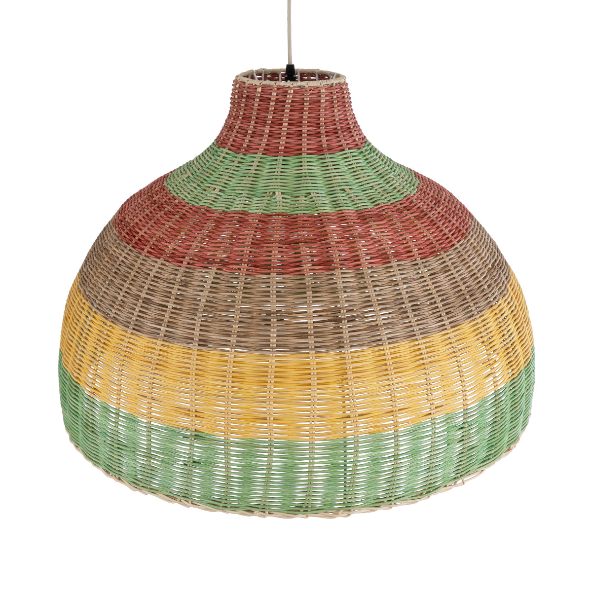 GloboStar® CABALLEROS 02054 Boho Κρεμαστό Φωτιστικό Μονόφωτο 1 x E27 AC220-240V IP20 - Φ70 x Υ48cm - Πράσινο με Κίτρινο και Μπεζ με Κόκκινο Ξύλινο Μπαμπού Πλέγμα Καμπάνα - 5 Χρόνια Εγγύηση - ledmania.gr