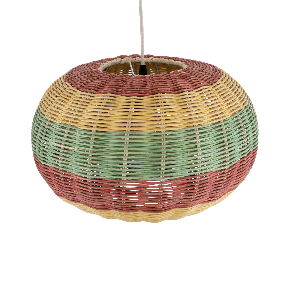 GloboStar® CABALLEROS 02055 Boho Κρεμαστό Φωτιστικό Μονόφωτο 1 x E27 AC220-240V IP20 - Φ40 x Υ25cm - Πράσινο με Κίτρινο και Μπλε με Κόκκινο Ξύλινο Μπαμπού Πλέγμα - 5 Χρόνια Εγγύηση - ledmania.gr