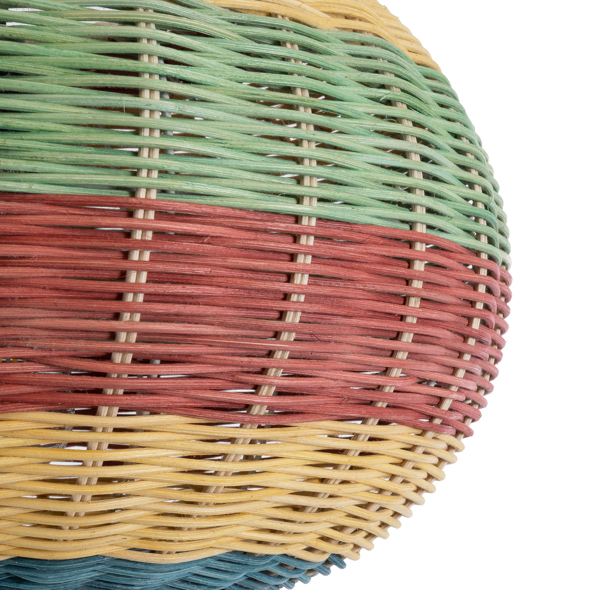 GloboStar® CABALLEROS 02055 Boho Κρεμαστό Φωτιστικό Μονόφωτο 1 x E27 AC220-240V IP20 - Φ40 x Υ25cm - Πράσινο με Κίτρινο και Μπλε με Κόκκινο Ξύλινο Μπαμπού Πλέγμα - 5 Χρόνια Εγγύηση - ledmania.gr