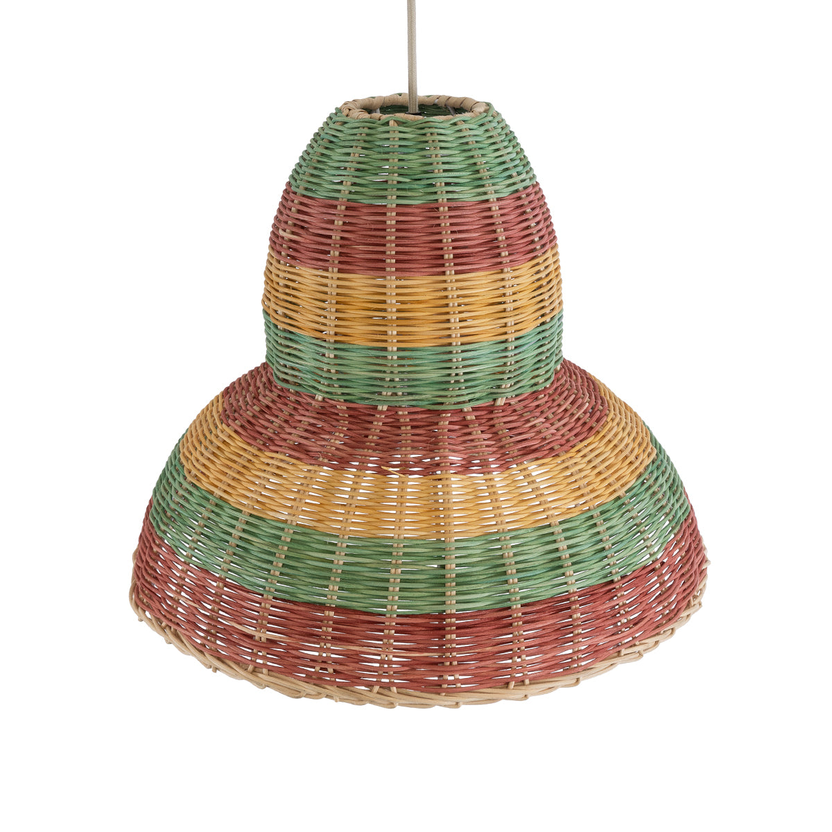 GloboStar® CABALLEROS 02057 Boho Κρεμαστό Φωτιστικό Μονόφωτο 1 x E27 AC220-240V IP20 - Φ40 x Υ30cm - Πράσινο με Κίτρινο και Μπεζ με Κόκκινο Ξύλινο Μπαμπού Πλέγμα Καμπάνα - 5 Χρόνια Εγγύηση - ledmania.gr