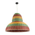 GloboStar® CABALLEROS 02058 Boho Κρεμαστό Φωτιστικό Μονόφωτο 1 x E27 AC220-240V IP20 - Φ70 x Υ60cm - Πράσινο με Κίτρινο και Μπεζ με Κόκκινο Ξύλινο Μπαμπού Πλέγμα Καμπάνα - 5 Χρόνια Εγγύηση - ledmania.gr