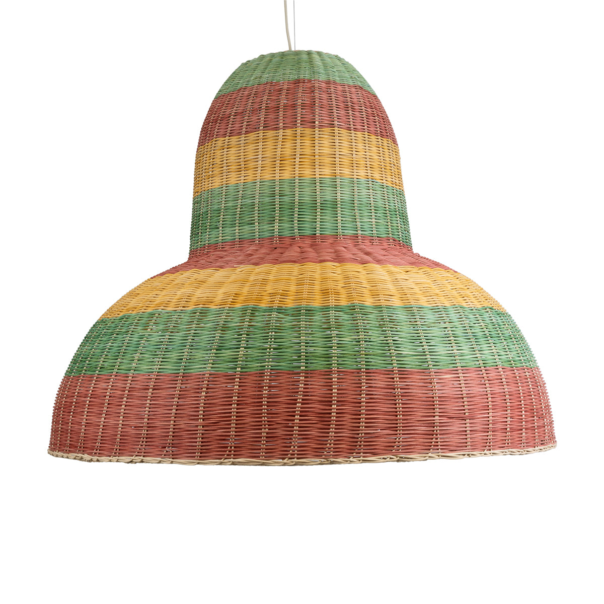 GloboStar® CABALLEROS 02059 Boho Κρεμαστό Φωτιστικό Οροφής Μονόφωτο 1 x E27 AC220-240V IP20 - Φ100 x Υ80cm - Πράσινο με Κίτρινο και Μπεζ με Κόκκινο Ξύλινο Μπαμπού Πλέγμα Καμπάνα - 5 Χρόνια Εγγύηση - ledmania.gr