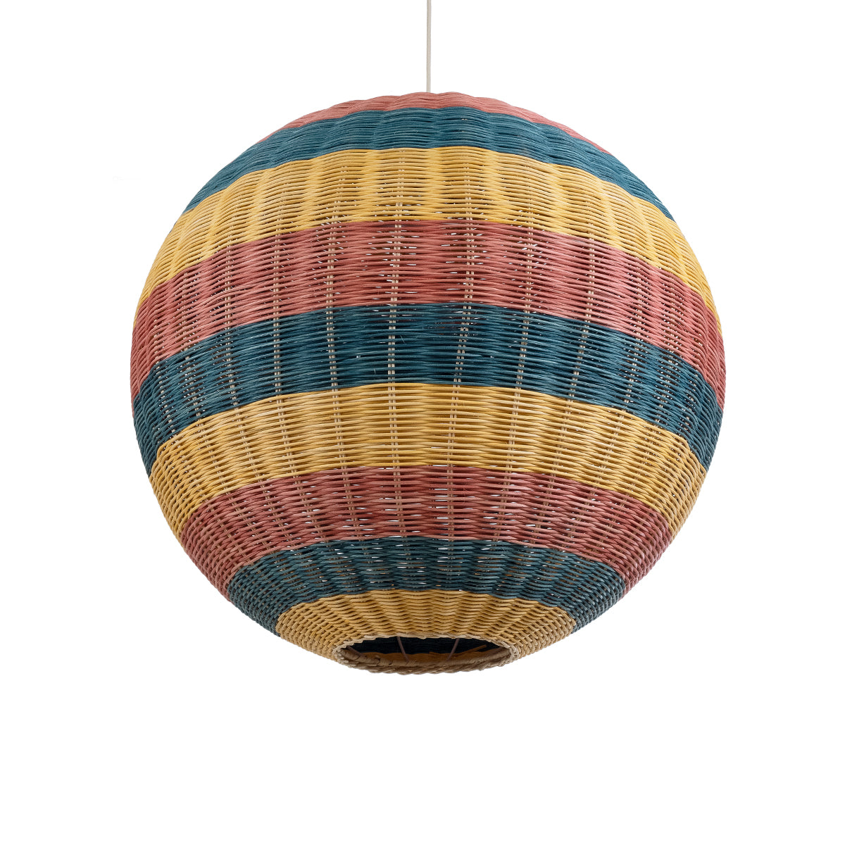 GloboStar® CABALLEROS 02063 Boho Κρεμαστό Φωτιστικό Οροφής Μονόφωτο 1 x E27 AC220-240V IP20 - Φ70 x Υ70cm - Μπλε με Κίτρινο και Κόκκινο Μπαμπού Πλέγμα Μπάλα - 5 Χρόνια Εγγύηση - ledmania.gr