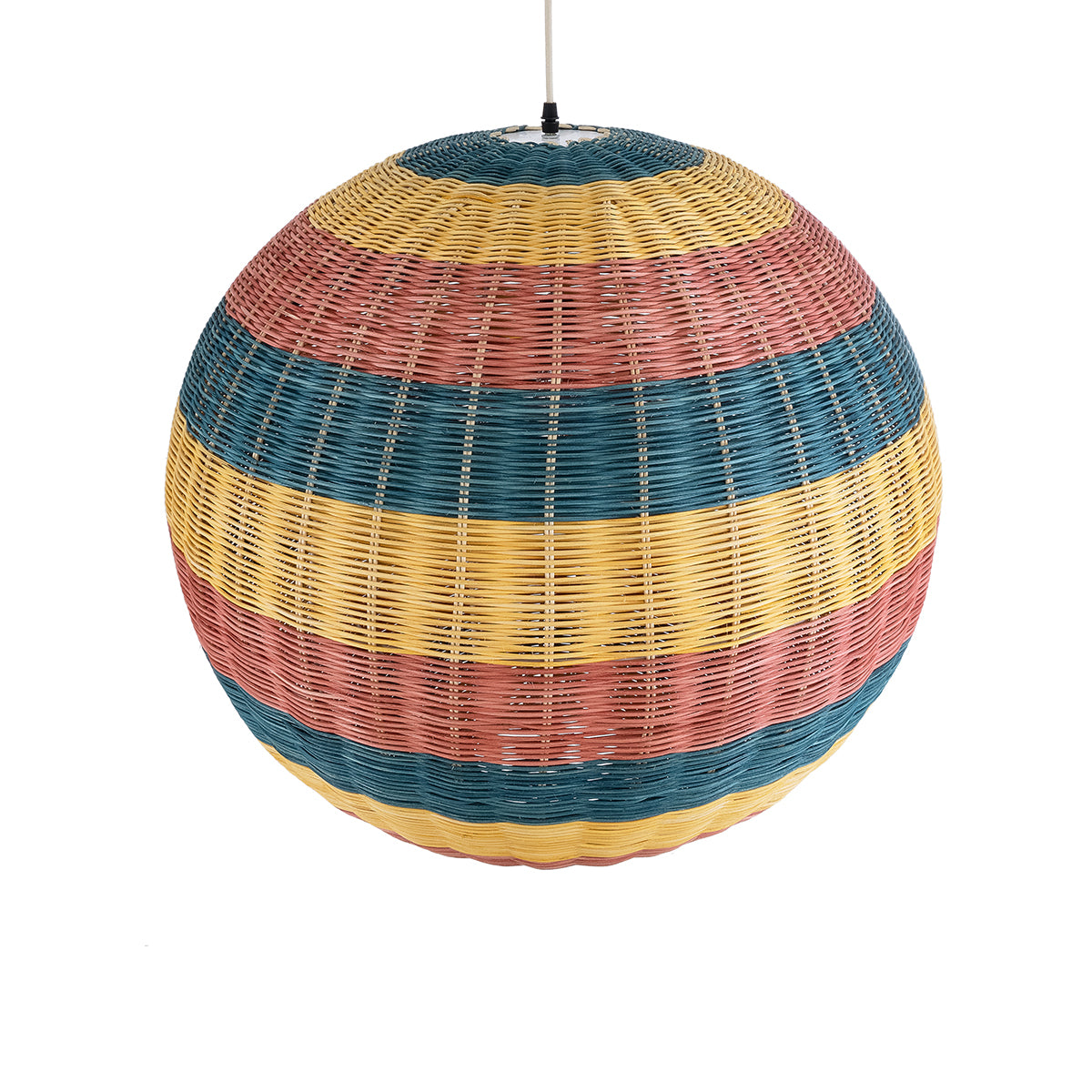 GloboStar® CABALLEROS 02063 Boho Κρεμαστό Φωτιστικό Οροφής Μονόφωτο 1 x E27 AC220-240V IP20 - Φ70 x Υ70cm - Μπλε με Κίτρινο και Κόκκινο Μπαμπού Πλέγμα Μπάλα - 5 Χρόνια Εγγύηση - ledmania.gr