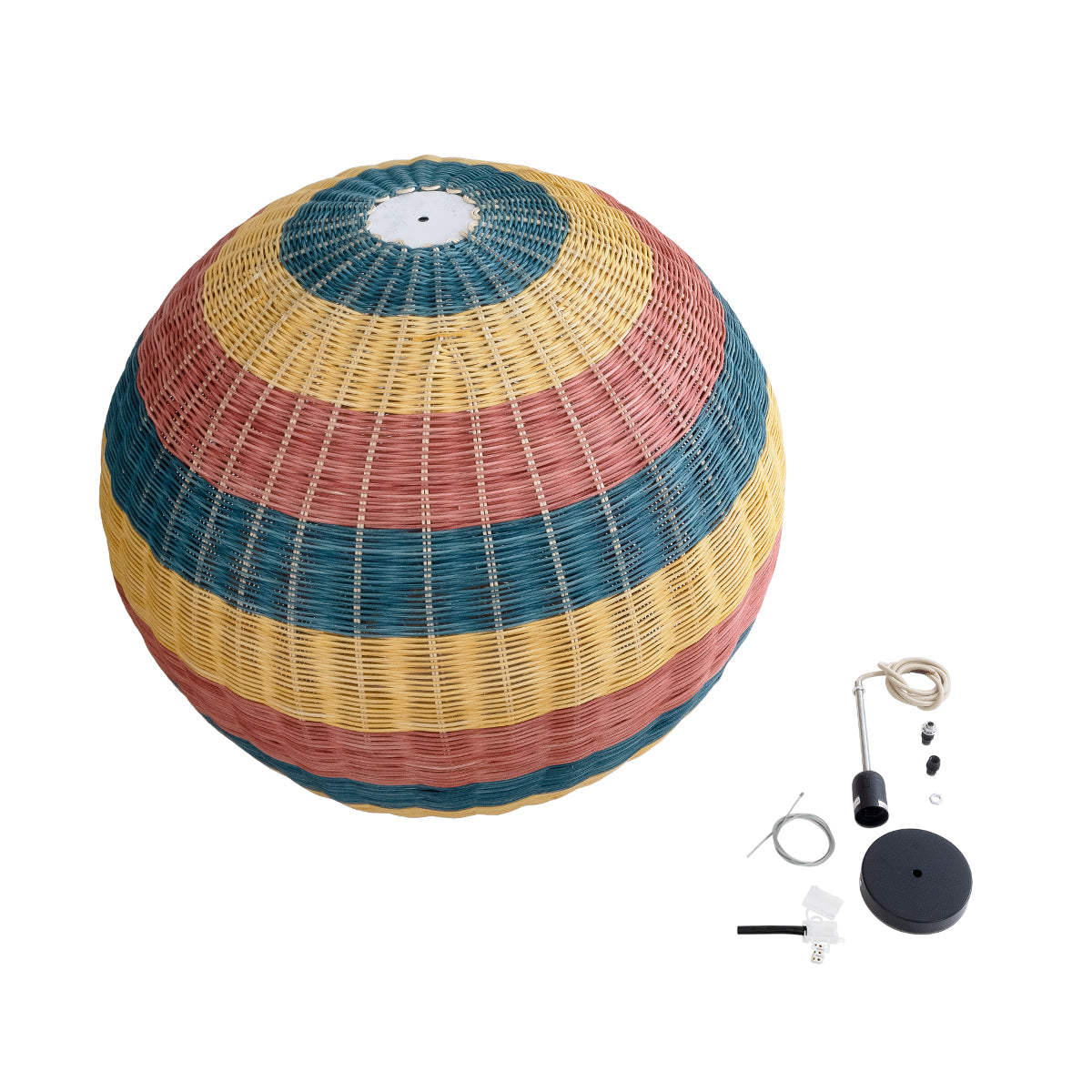 GloboStar® CABALLEROS 02064 Boho Κρεμαστό Φωτιστικό Οροφής Μονόφωτο 1 x E27 AC220-240V IP20 - Φ100 x Υ100cm - Μπλε με Κίτρινο και Κόκκινο Μπαμπού Πλέγμα Μπάλα - 5 Χρόνια Εγγύηση - ledmania.gr