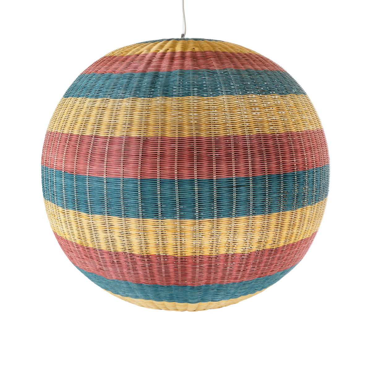 GloboStar® CABALLEROS 02064 Boho Κρεμαστό Φωτιστικό Οροφής Μονόφωτο 1 x E27 AC220-240V IP20 - Φ100 x Υ100cm - Μπλε με Κίτρινο και Κόκκινο Μπαμπού Πλέγμα Μπάλα - 5 Χρόνια Εγγύηση - ledmania.gr