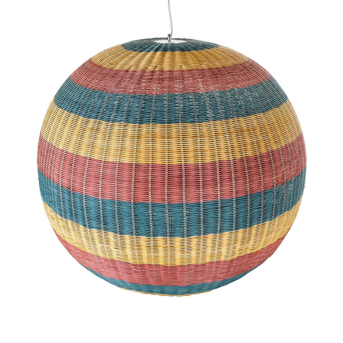 GloboStar® CABALLEROS 02064 Boho Κρεμαστό Φωτιστικό Οροφής Μονόφωτο 1 x E27 AC220-240V IP20 - Φ100 x Υ100cm - Μπλε με Κίτρινο και Κόκκινο Μπαμπού Πλέγμα Μπάλα - 5 Χρόνια Εγγύηση - ledmania.gr