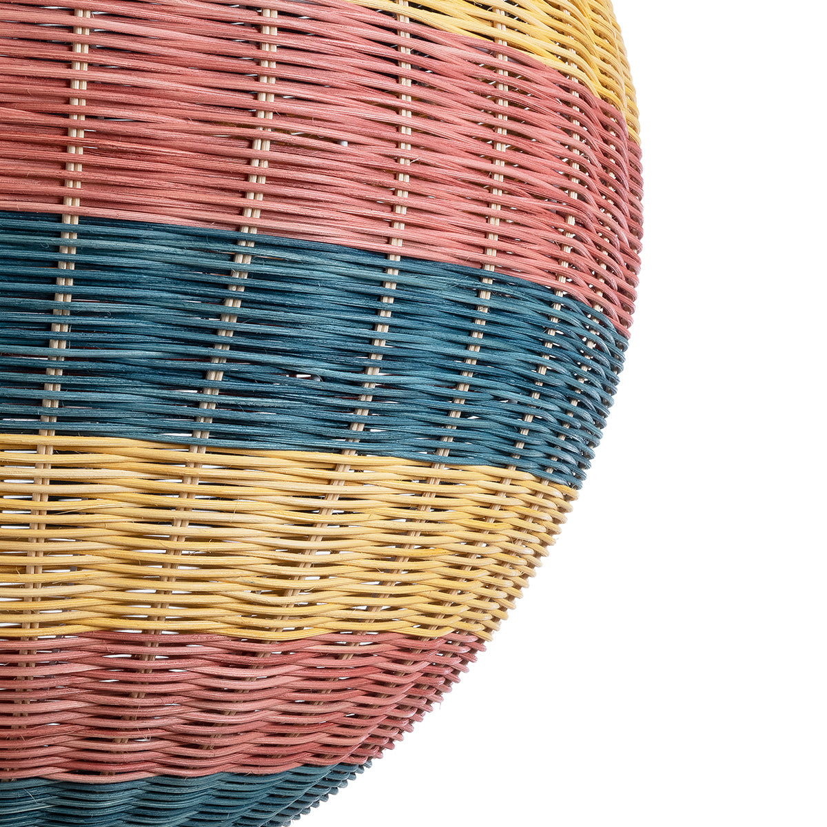 GloboStar® CABALLEROS 02064 Boho Κρεμαστό Φωτιστικό Οροφής Μονόφωτο 1 x E27 AC220-240V IP20 - Φ100 x Υ100cm - Μπλε με Κίτρινο και Κόκκινο Μπαμπού Πλέγμα Μπάλα - 5 Χρόνια Εγγύηση - ledmania.gr