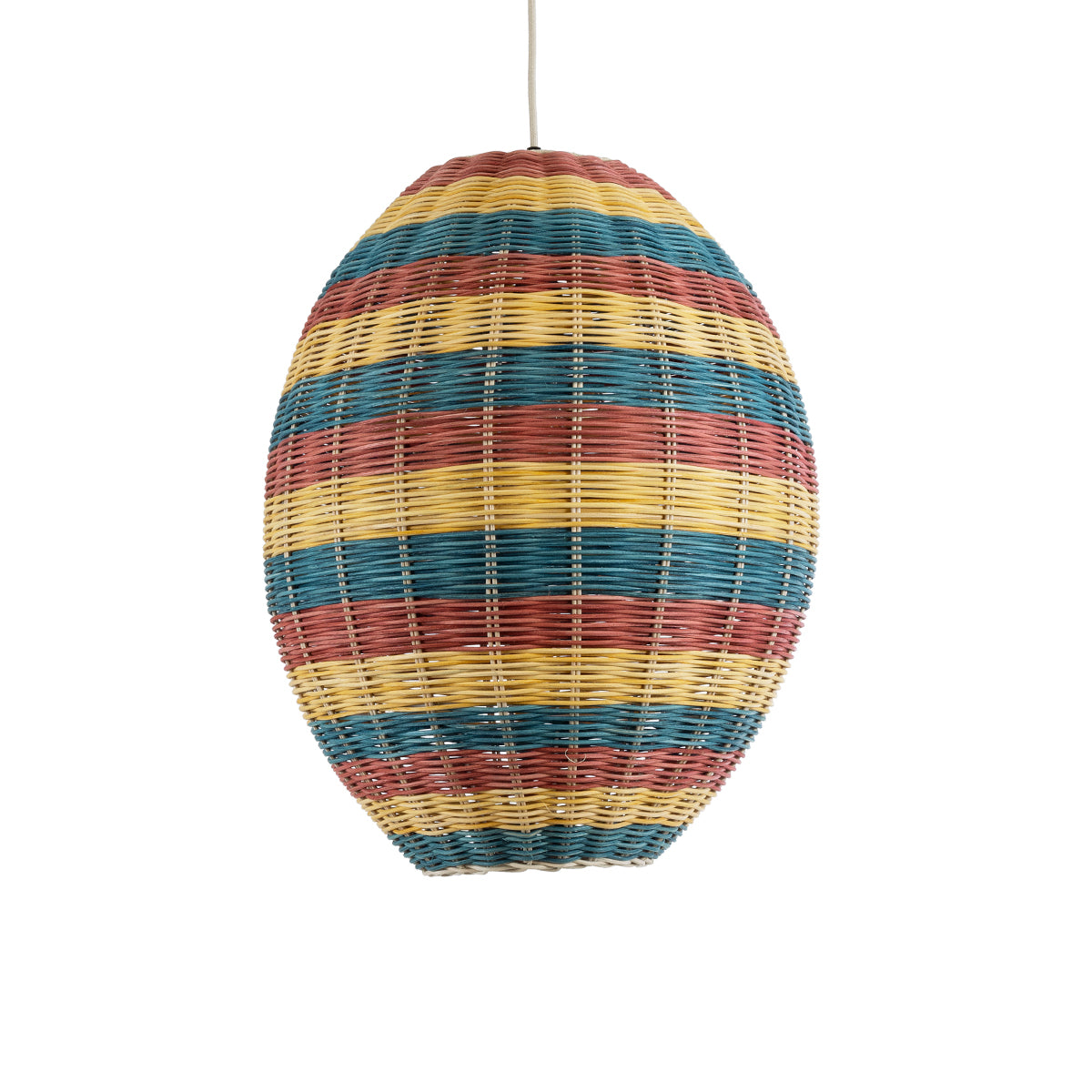 GloboStar® CABALLEROS 02065 Boho Κρεμαστό Φωτιστικό Μονόφωτο 1 x E27 AC220-240V IP20 - Φ40 x Υ50cm - Πράσινο με Κίτρινο και Μπλε με Κόκκινο Ξύλινο Μπαμπού Πλέγμα - 5 Χρόνια Εγγύηση - ledmania.gr