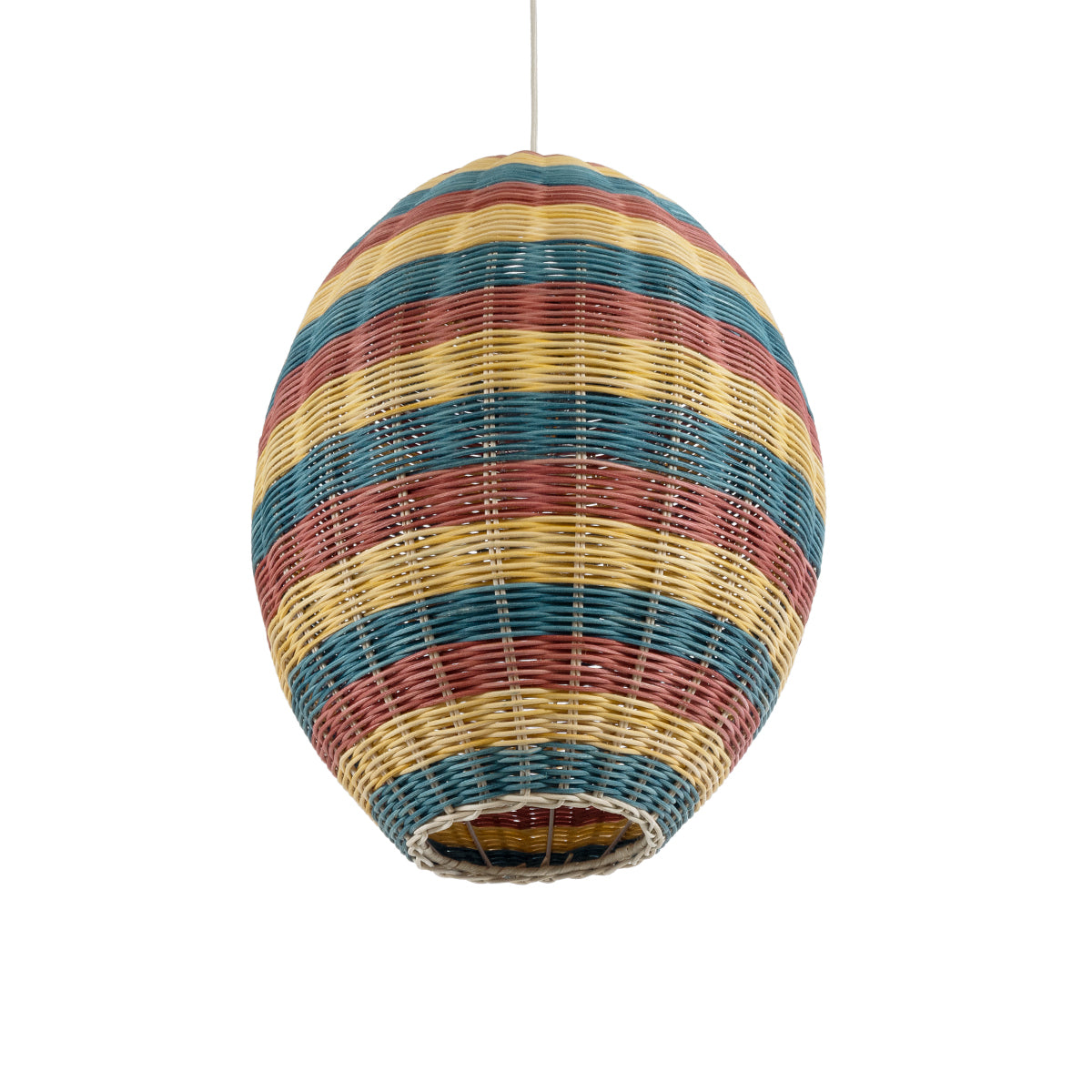 GloboStar® CABALLEROS 02065 Boho Κρεμαστό Φωτιστικό Μονόφωτο 1 x E27 AC220-240V IP20 - Φ40 x Υ50cm - Πράσινο με Κίτρινο και Μπλε με Κόκκινο Ξύλινο Μπαμπού Πλέγμα - 5 Χρόνια Εγγύηση - ledmania.gr