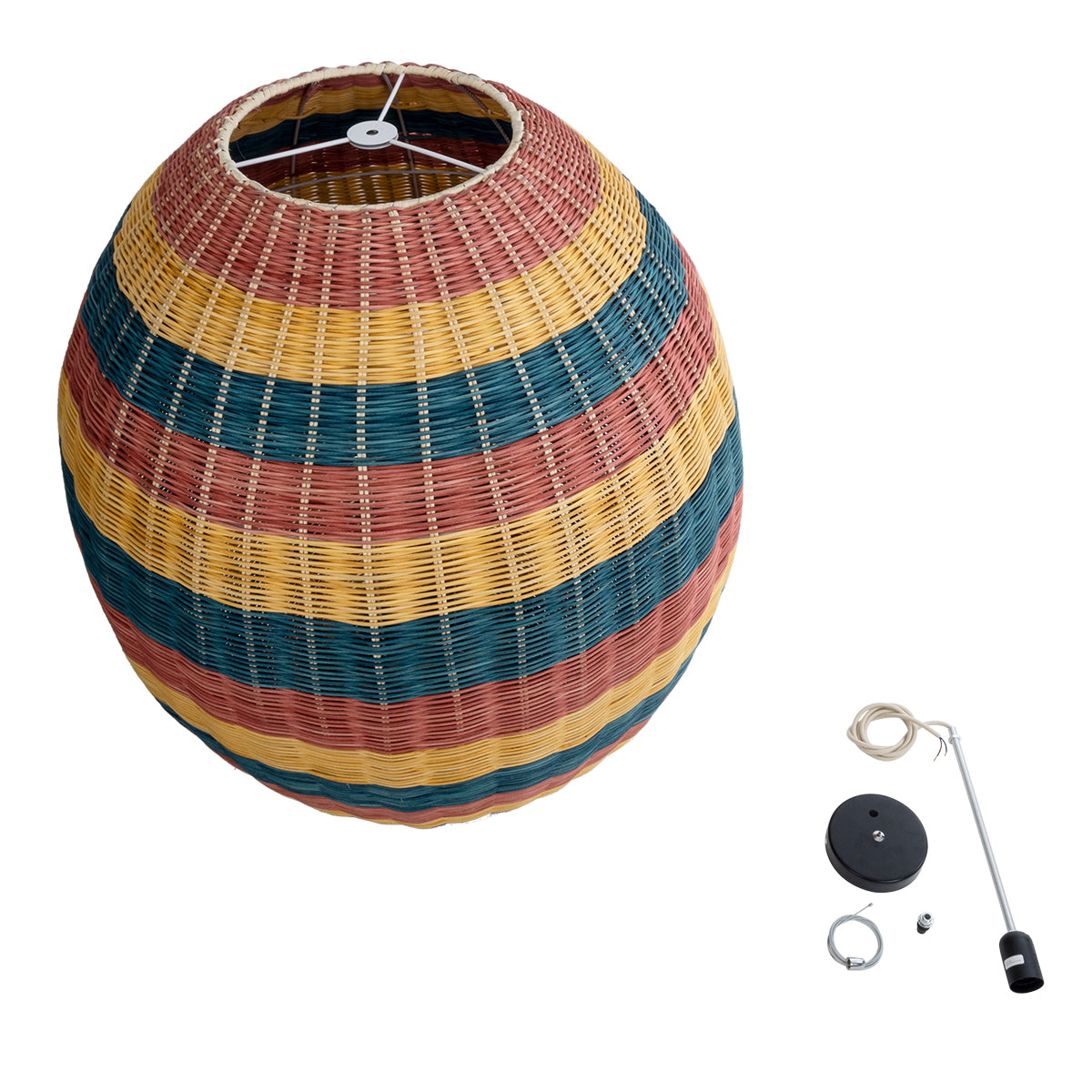 GloboStar® CABALLEROS 02066 Boho Κρεμαστό Φωτιστικό Οροφής Μονόφωτο 1 x E27 AC220-240V IP20 - Φ70 x Υ80cm - Πράσινο με Κίτρινο και Μπλε με Κόκκινο Ξύλινο Μπαμπού Πλέγμα - 5 Χρόνια Εγγύηση - ledmania.gr