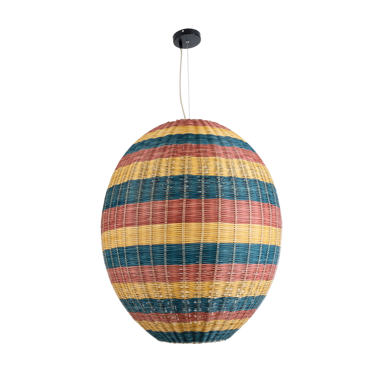 GloboStar® CABALLEROS 02066 Boho Κρεμαστό Φωτιστικό Οροφής Μονόφωτο 1 x E27 AC220-240V IP20 - Φ70 x Υ80cm - Πράσινο με Κίτρινο και Μπλε με Κόκκινο Ξύλινο Μπαμπού Πλέγμα - 5 Χρόνια Εγγύηση - ledmania.gr