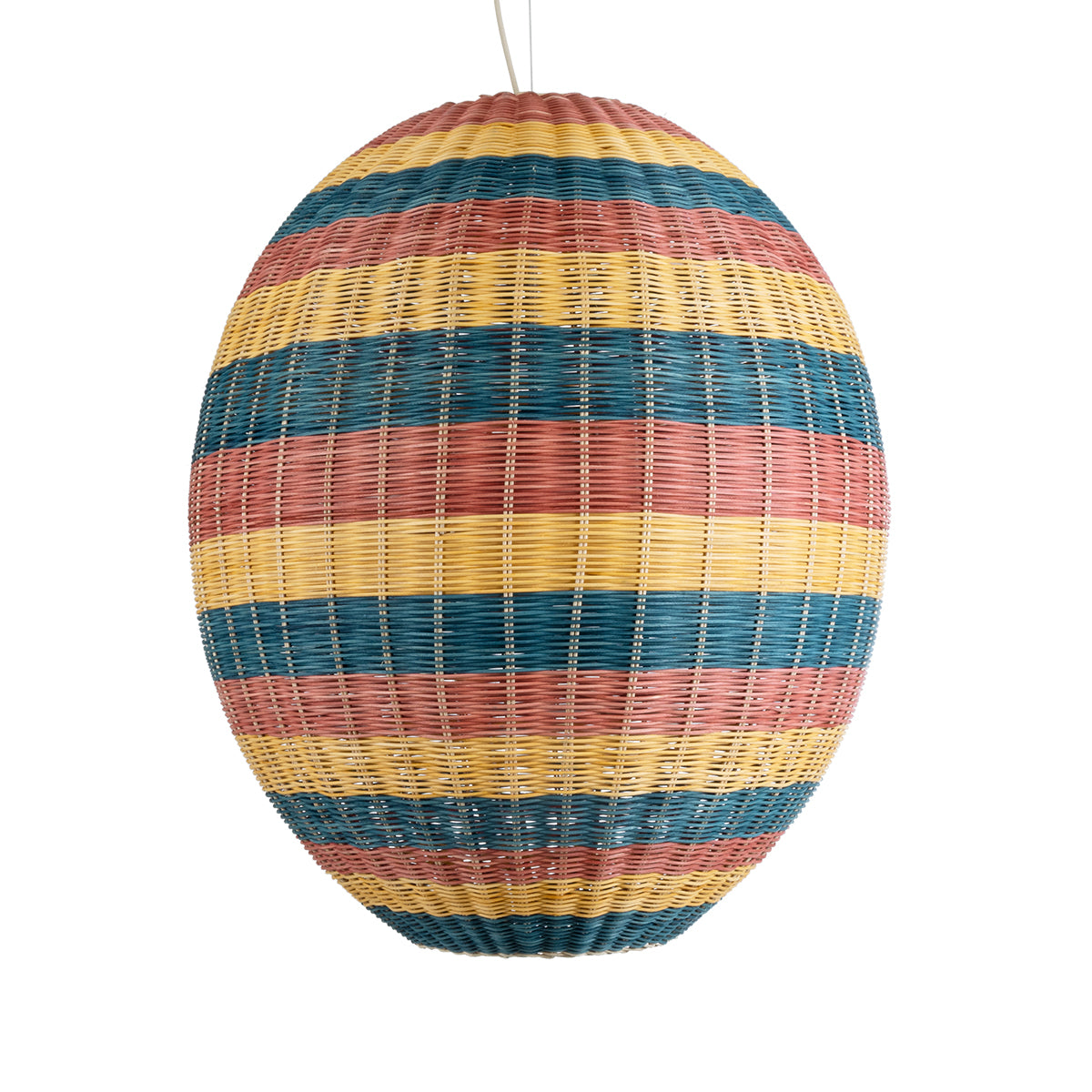 GloboStar® CABALLEROS 02066 Boho Κρεμαστό Φωτιστικό Οροφής Μονόφωτο 1 x E27 AC220-240V IP20 - Φ70 x Υ80cm - Πράσινο με Κίτρινο και Μπλε με Κόκκινο Ξύλινο Μπαμπού Πλέγμα - 5 Χρόνια Εγγύηση - ledmania.gr