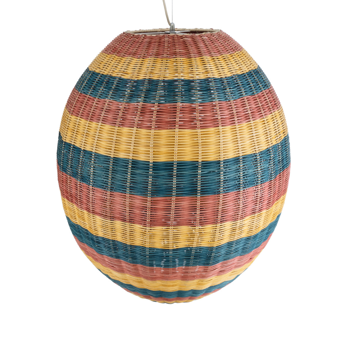 GloboStar® CABALLEROS 02066 Boho Κρεμαστό Φωτιστικό Οροφής Μονόφωτο 1 x E27 AC220-240V IP20 - Φ70 x Υ80cm - Πράσινο με Κίτρινο και Μπλε με Κόκκινο Ξύλινο Μπαμπού Πλέγμα - 5 Χρόνια Εγγύηση - ledmania.gr