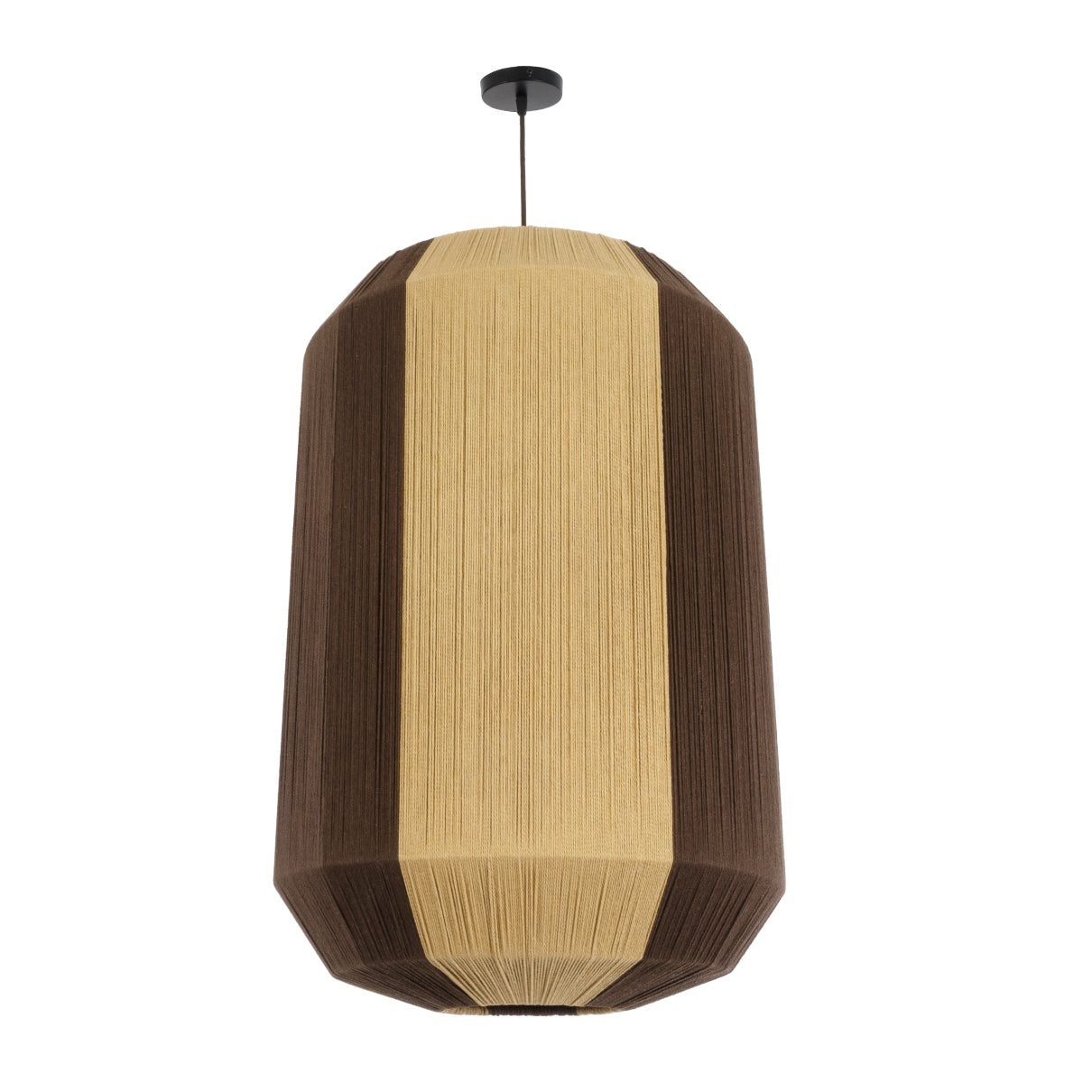 GloboStar® PROVEGLIA 02076 Boho Φωτιστικό Οροφής Μονόφωτο 1 x E27 AC220-240V IP20 - Φ50 x Υ80cm - Μπεζ με Καφέ Λεπτό Νήμα Βαμβακερό Πλέγμα Καμπάνα - 5 Χρόνια Εγγύηση - ledmania.gr