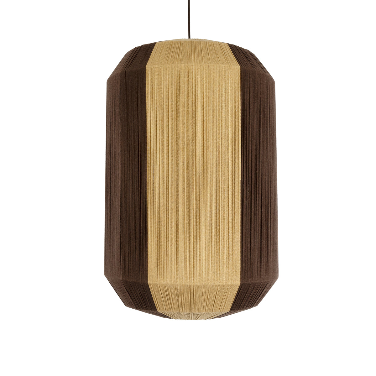 GloboStar® PROVEGLIA 02076 Boho Φωτιστικό Οροφής Μονόφωτο 1 x E27 AC220-240V IP20 - Φ50 x Υ80cm - Μπεζ με Καφέ Λεπτό Νήμα Βαμβακερό Πλέγμα Καμπάνα - 5 Χρόνια Εγγύηση - ledmania.gr