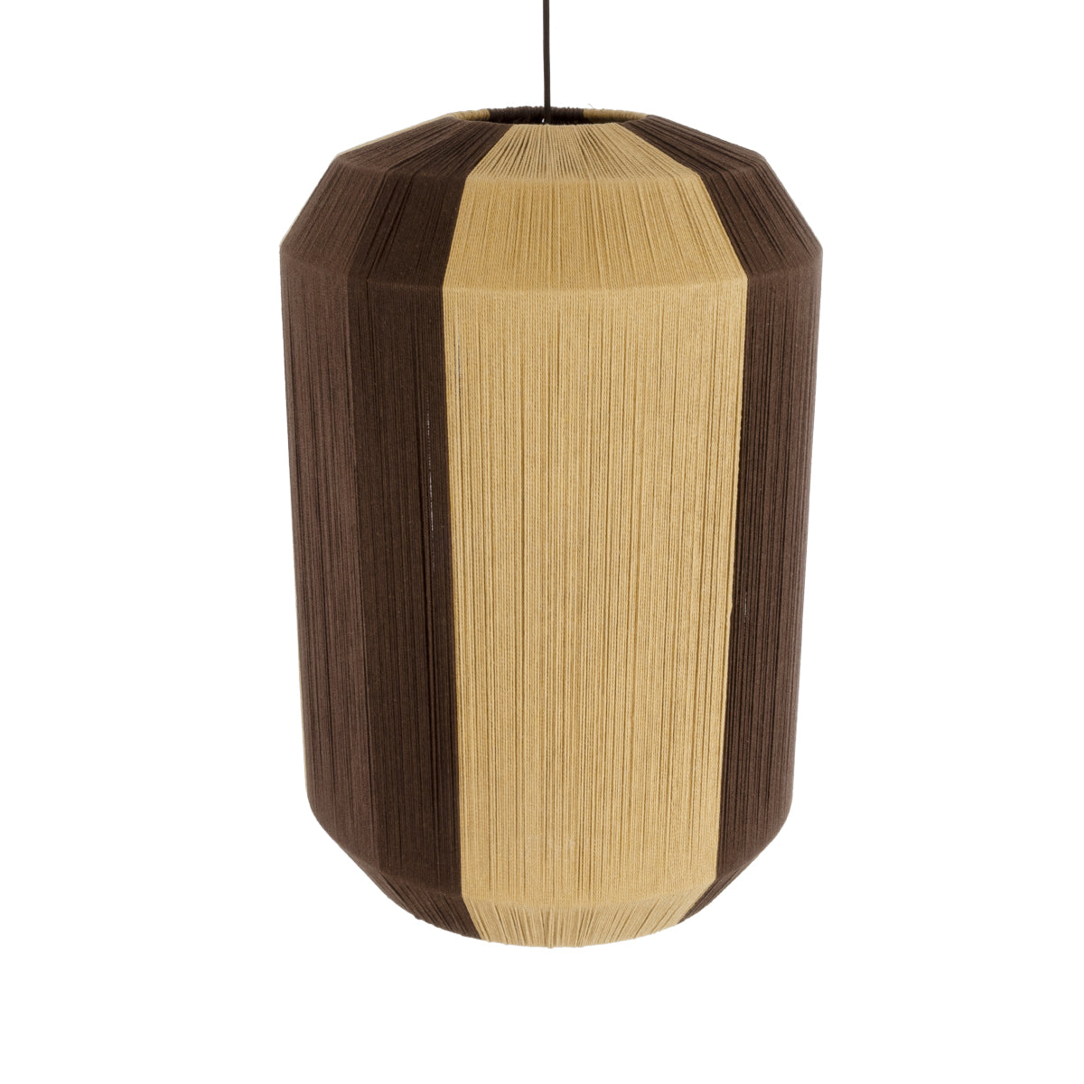 GloboStar® PROVEGLIA 02076 Boho Φωτιστικό Οροφής Μονόφωτο 1 x E27 AC220-240V IP20 - Φ50 x Υ80cm - Μπεζ με Καφέ Λεπτό Νήμα Βαμβακερό Πλέγμα Καμπάνα - 5 Χρόνια Εγγύηση - ledmania.gr