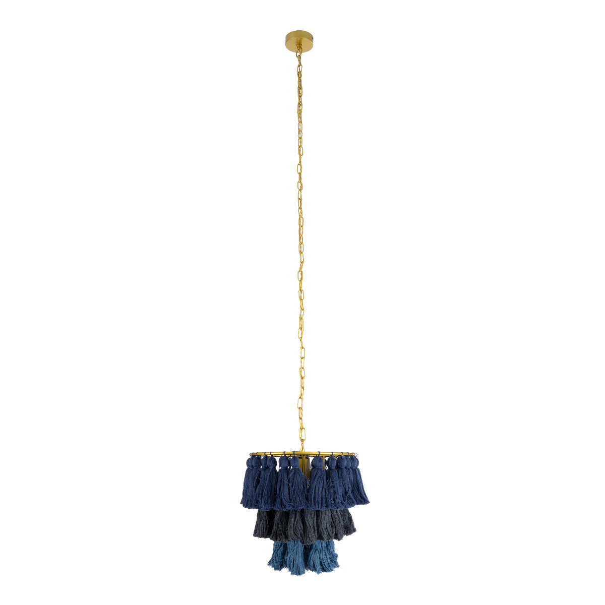 GloboStar® MISSOULA 02085 Boho Κρεμαστό Φωτιστικό Οροφής Μονόφωτο 1 x E27 AC220-240V IP20 - Φ30 x Υ40cm - Μπλε Σκούρο με Μαύρο και Μπλε Λεπτό Νήμα Βαμβακερό και Χρυσό Μεταλλικό Πλέγμα - 5 Χρόνια Εγγύηση - ledmania.gr