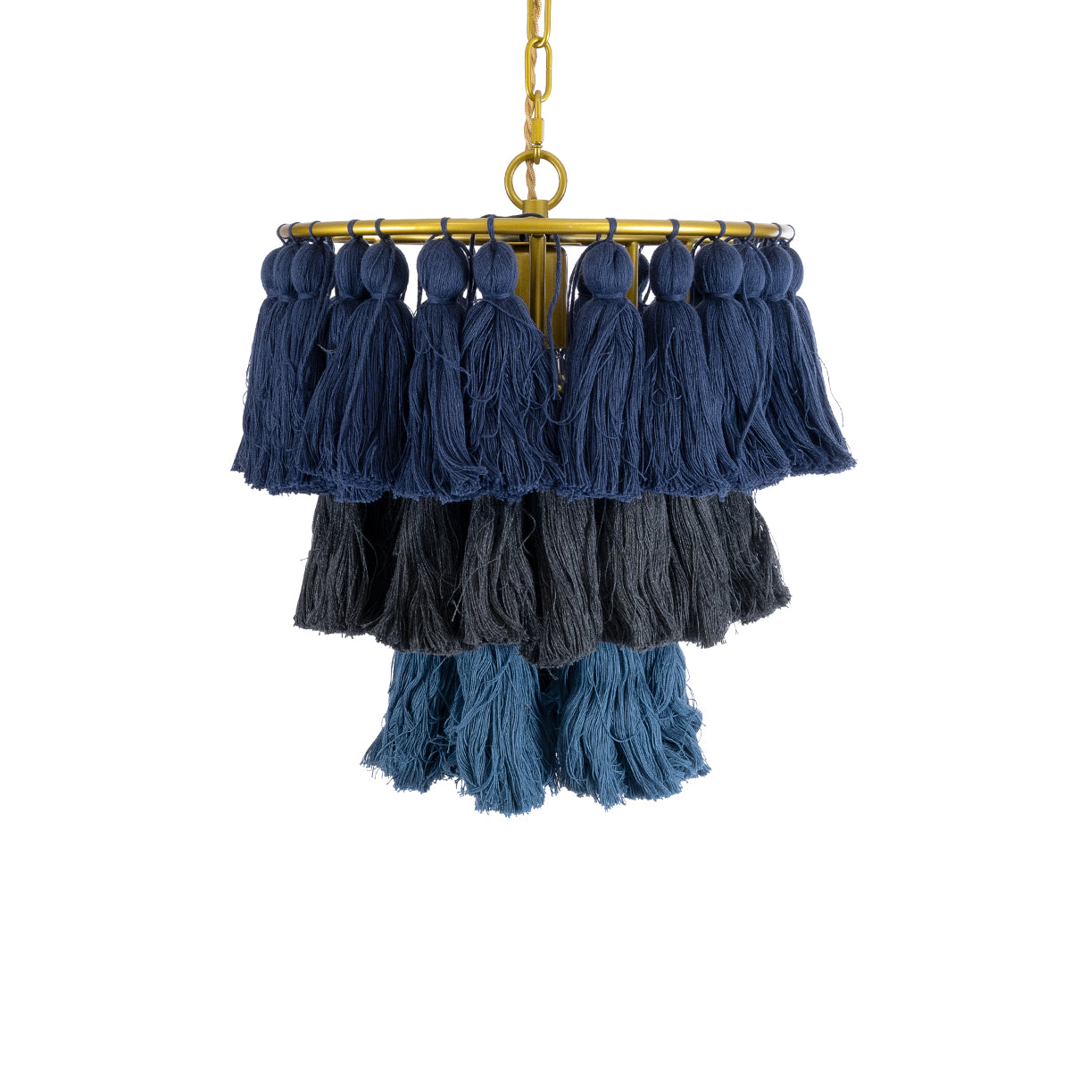 GloboStar® MISSOULA 02085 Boho Κρεμαστό Φωτιστικό Οροφής Μονόφωτο 1 x E27 AC220-240V IP20 - Φ30 x Υ40cm - Μπλε Σκούρο με Μαύρο και Μπλε Λεπτό Νήμα Βαμβακερό και Χρυσό Μεταλλικό Πλέγμα - 5 Χρόνια Εγγύηση - ledmania.gr