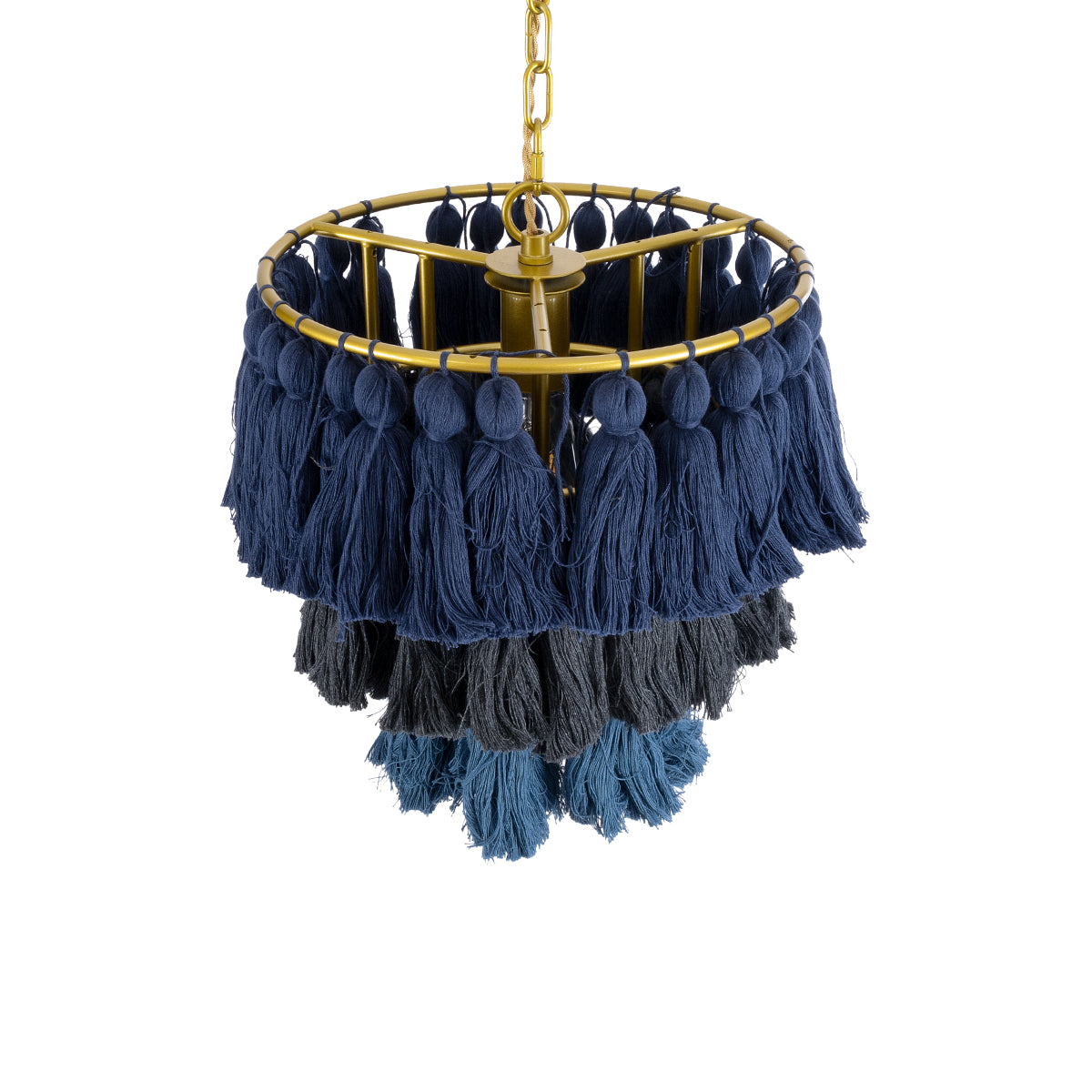 GloboStar® MISSOULA 02085 Boho Κρεμαστό Φωτιστικό Οροφής Μονόφωτο 1 x E27 AC220-240V IP20 - Φ30 x Υ40cm - Μπλε Σκούρο με Μαύρο και Μπλε Λεπτό Νήμα Βαμβακερό και Χρυσό Μεταλλικό Πλέγμα - 5 Χρόνια Εγγύηση - ledmania.gr