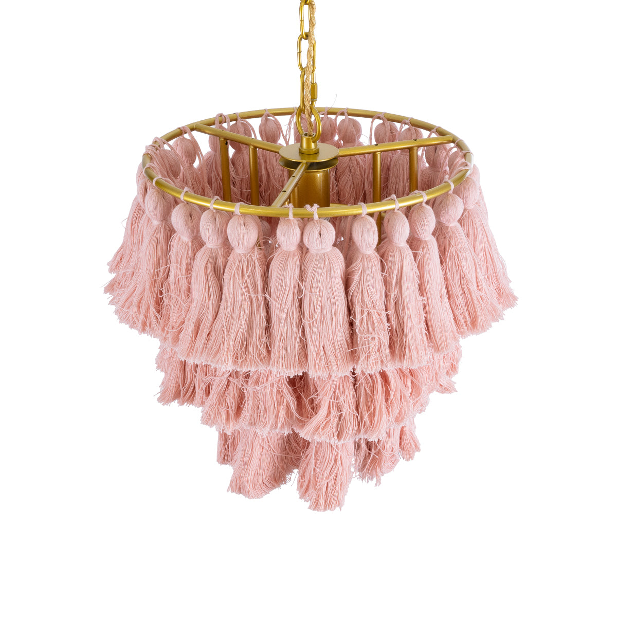 GloboStar® MISSOULA 02086 Boho Κρεμαστό Φωτιστικό Οροφής Μονόφωτο 1 x E27 AC220-240V IP20 - Φ30 x Υ40cm - Ροζ Λεπτό Νήμα Βαμβακερό και Χρυσό Μεταλλικό Πλέγμα - 5 Χρόνια Εγγύηση - ledmania.gr