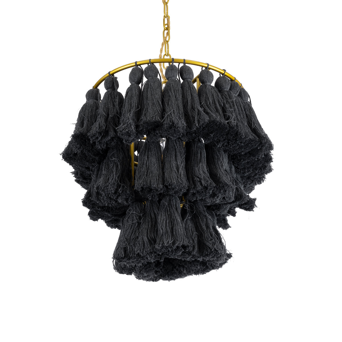 GloboStar® MISSOULA 02087 Boho Κρεμαστό Φωτιστικό Οροφής Μονόφωτο 1 x E27 AC220-240V IP20 - Φ30 x Υ40cm - Μαύρο Λεπτό Νήμα Βαμβακερό και Χρυσό Μεταλλικό Πλέγμα - 5 Χρόνια Εγγύηση - ledmania.gr