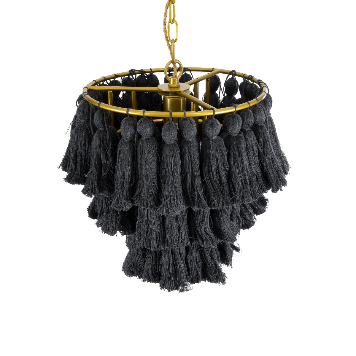 GloboStar® MISSOULA 02087 Boho Κρεμαστό Φωτιστικό Οροφής Μονόφωτο 1 x E27 AC220-240V IP20 - Φ30 x Υ40cm - Μαύρο Λεπτό Νήμα Βαμβακερό και Χρυσό Μεταλλικό Πλέγμα - 5 Χρόνια Εγγύηση - ledmania.gr