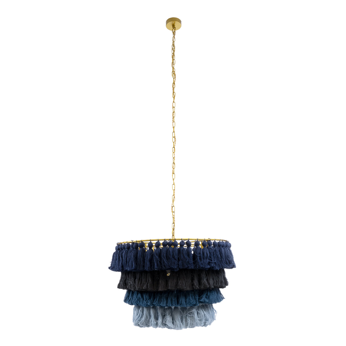 GloboStar® MISSOULA 02089 Boho Κρεμαστό Φωτιστικό Οροφής Μονόφωτο 1 x E27 AC220-240V IP20 - Φ60 x Υ40cm - Μπλε Σκούρο με Μαύρο και Μπλε με Μπλε Ανοιχτό Λεπτό Νήμα Βαμβακερό και Χρυσό Μεταλλικό Πλέγμα - 5 Χρόνια Εγγύηση - ledmania.gr