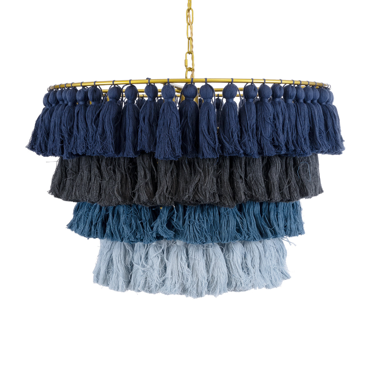 GloboStar® MISSOULA 02089 Boho Κρεμαστό Φωτιστικό Οροφής Μονόφωτο 1 x E27 AC220-240V IP20 - Φ60 x Υ40cm - Μπλε Σκούρο με Μαύρο και Μπλε με Μπλε Ανοιχτό Λεπτό Νήμα Βαμβακερό και Χρυσό Μεταλλικό Πλέγμα - 5 Χρόνια Εγγύηση - ledmania.gr