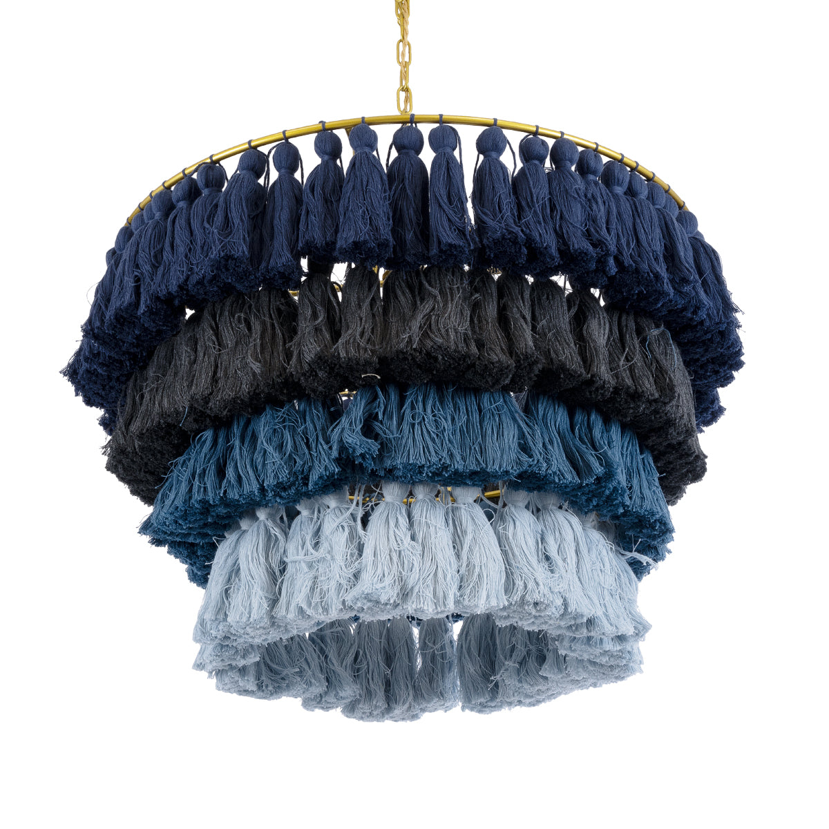GloboStar® MISSOULA 02089 Boho Κρεμαστό Φωτιστικό Οροφής Μονόφωτο 1 x E27 AC220-240V IP20 - Φ60 x Υ40cm - Μπλε Σκούρο με Μαύρο και Μπλε με Μπλε Ανοιχτό Λεπτό Νήμα Βαμβακερό και Χρυσό Μεταλλικό Πλέγμα - 5 Χρόνια Εγγύηση - ledmania.gr