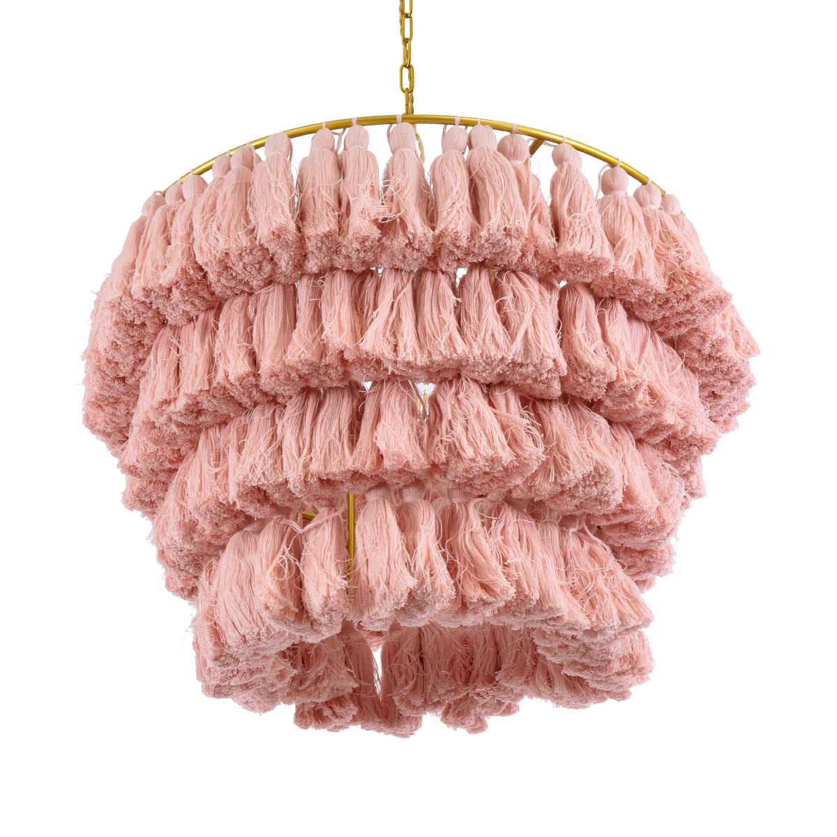 GloboStar® MISSOULA 02090 Boho Κρεμαστό Φωτιστικό Οροφής Μονόφωτο 1 x E27 AC220-240V IP20 - Φ60 x Υ40cm - Ροζ Λεπτό Νήμα Βαμβακερό και Χρυσό Μεταλλικό Πλέγμα - 5 Χρόνια Εγγύηση - ledmania.gr