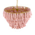 GloboStar® MISSOULA 02090 Boho Κρεμαστό Φωτιστικό Οροφής Μονόφωτο 1 x E27 AC220-240V IP20 - Φ60 x Υ40cm - Ροζ Λεπτό Νήμα Βαμβακερό και Χρυσό Μεταλλικό Πλέγμα - 5 Χρόνια Εγγύηση - ledmania.gr