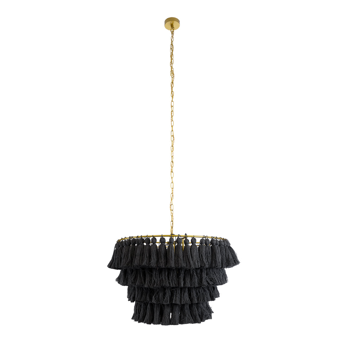 GloboStar® MISSOULA 02091 Boho Κρεμαστό Φωτιστικό Οροφής Μονόφωτο 1 x E27 AC220-240V IP20 - Φ60 x Υ40cm - Μαύρο Λεπτό Νήμα Βαμβακερό και Χρυσό Μεταλλικό Πλέγμα - 5 Χρόνια Εγγύηση - ledmania.gr