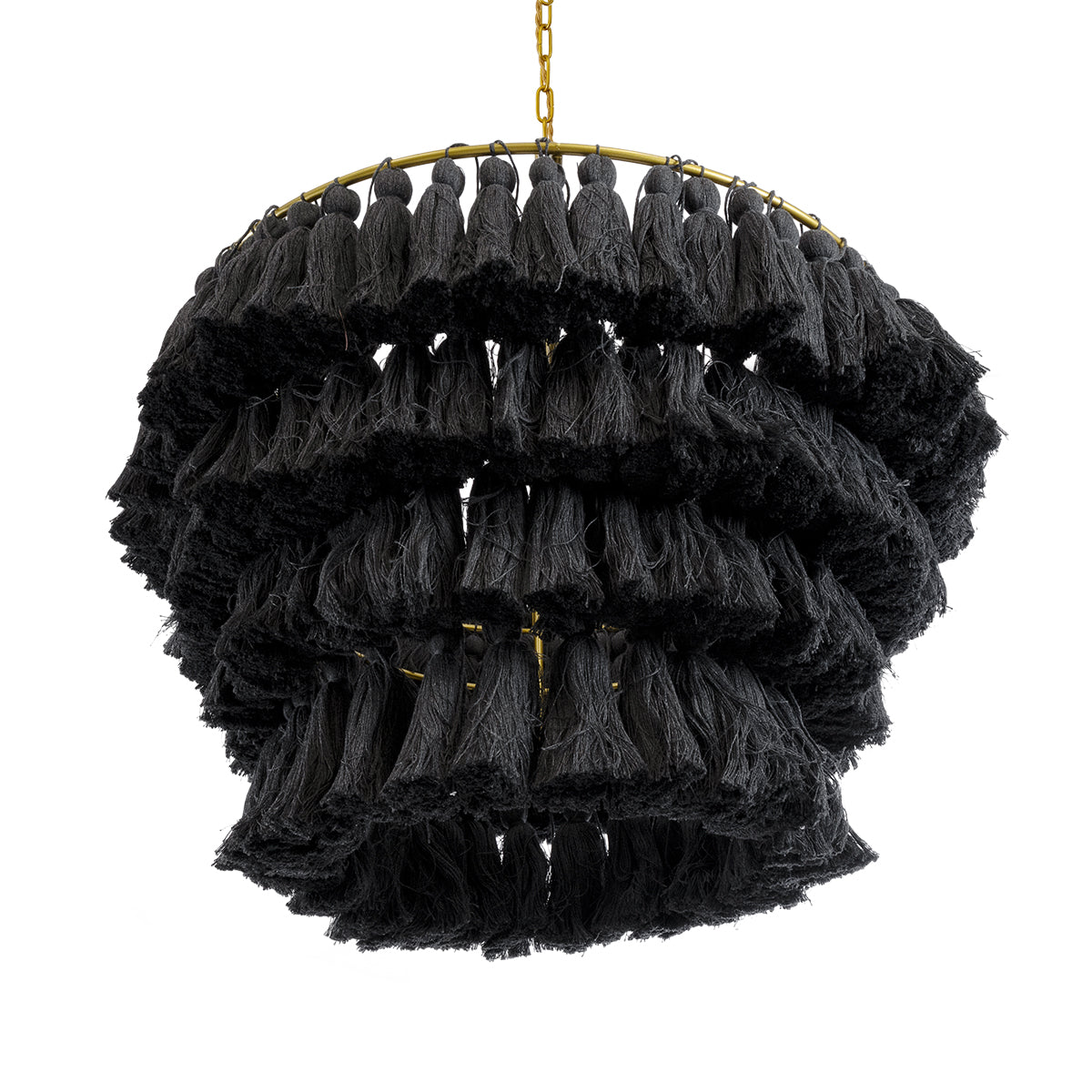 GloboStar® MISSOULA 02091 Boho Κρεμαστό Φωτιστικό Οροφής Μονόφωτο 1 x E27 AC220-240V IP20 - Φ60 x Υ40cm - Μαύρο Λεπτό Νήμα Βαμβακερό και Χρυσό Μεταλλικό Πλέγμα - 5 Χρόνια Εγγύηση - ledmania.gr