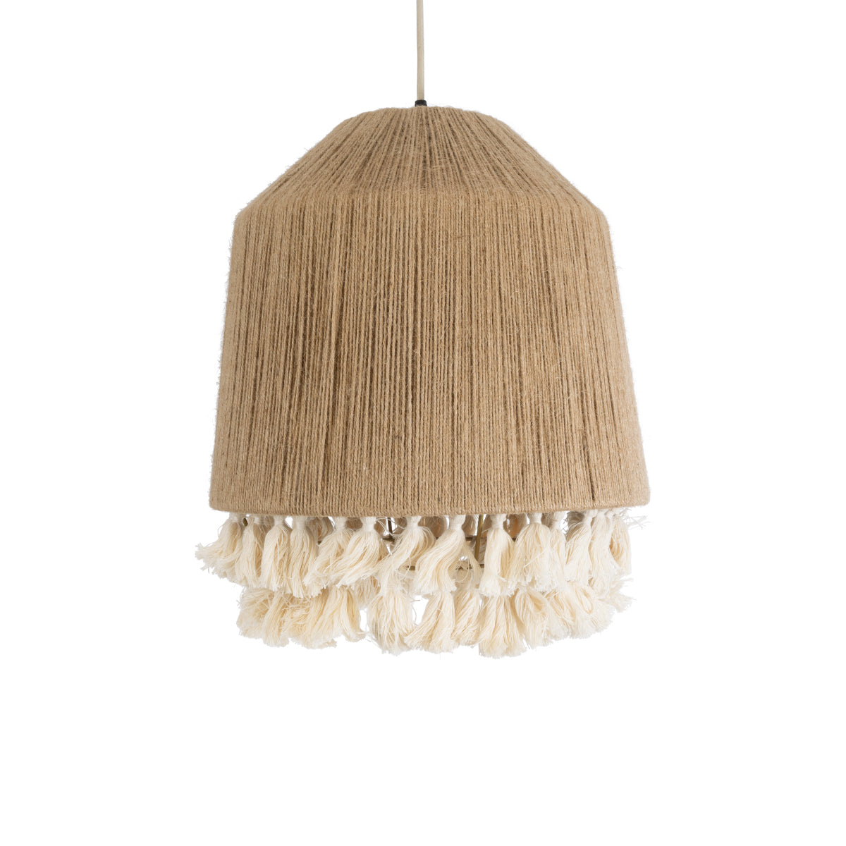 GloboStar® HUAN 02092 Boho Φωτιστικό Οροφής Μονόφωτο 1 x E27 AC220-240V IP20 - Φ40 x Υ45cm - Μπεζ με Λευκό Λεπτό Νήμα Βαμβακερό Πλέγμα Καμπάνα - 5 Χρόνια Εγγύηση - ledmania.gr