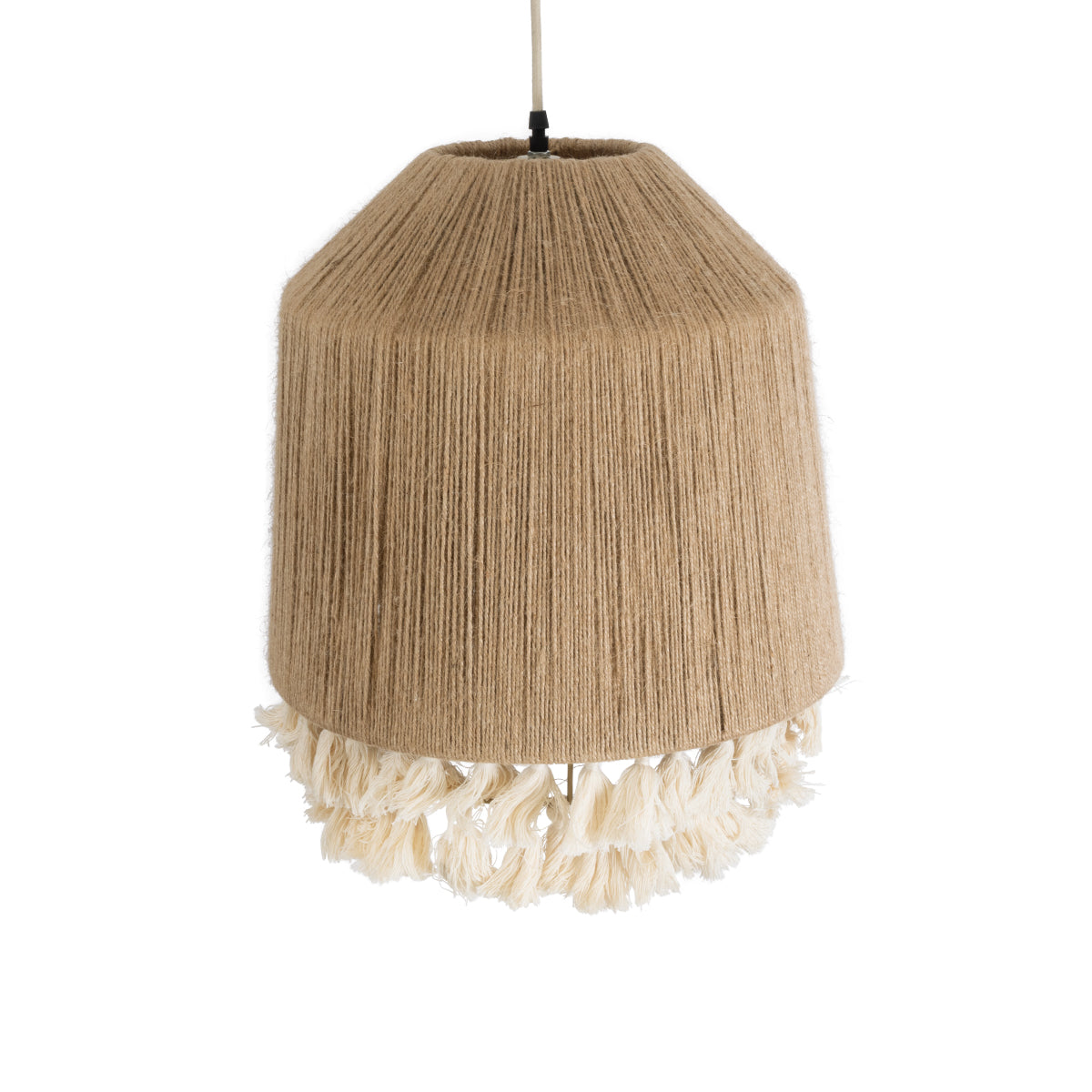 GloboStar® HUAN 02092 Boho Φωτιστικό Οροφής Μονόφωτο 1 x E27 AC220-240V IP20 - Φ40 x Υ45cm - Μπεζ με Λευκό Λεπτό Νήμα Βαμβακερό Πλέγμα Καμπάνα - 5 Χρόνια Εγγύηση - ledmania.gr