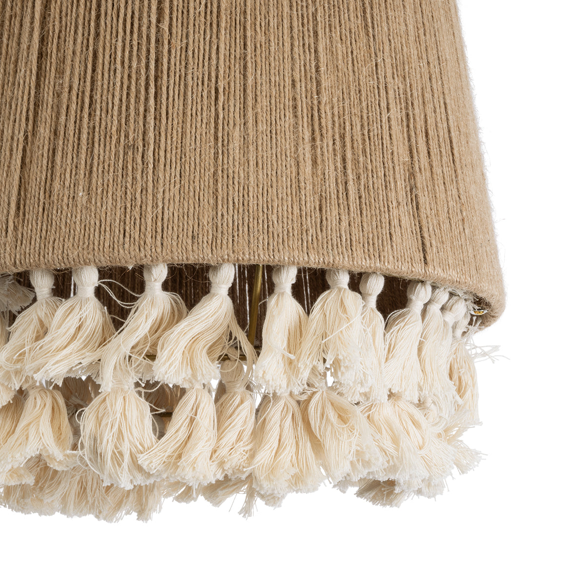 GloboStar® HUAN 02092 Boho Φωτιστικό Οροφής Μονόφωτο 1 x E27 AC220-240V IP20 - Φ40 x Υ45cm - Μπεζ με Λευκό Λεπτό Νήμα Βαμβακερό Πλέγμα Καμπάνα - 5 Χρόνια Εγγύηση - ledmania.gr