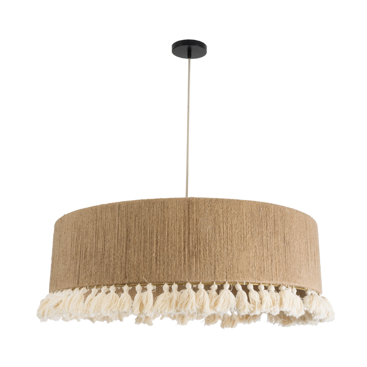 GloboStar® PUERTORICO 02095 Boho Φωτιστικό Οροφής Τριφωτο 3 x E27 AC220-240V IP20 - Φ80 x Υ27cm - Μπεζ με Λευκό Λεπτό Νήμα Πλέγμα Βαμβακερό Καπέλο - 5 Χρόνια Εγγύηση - ledmania.gr