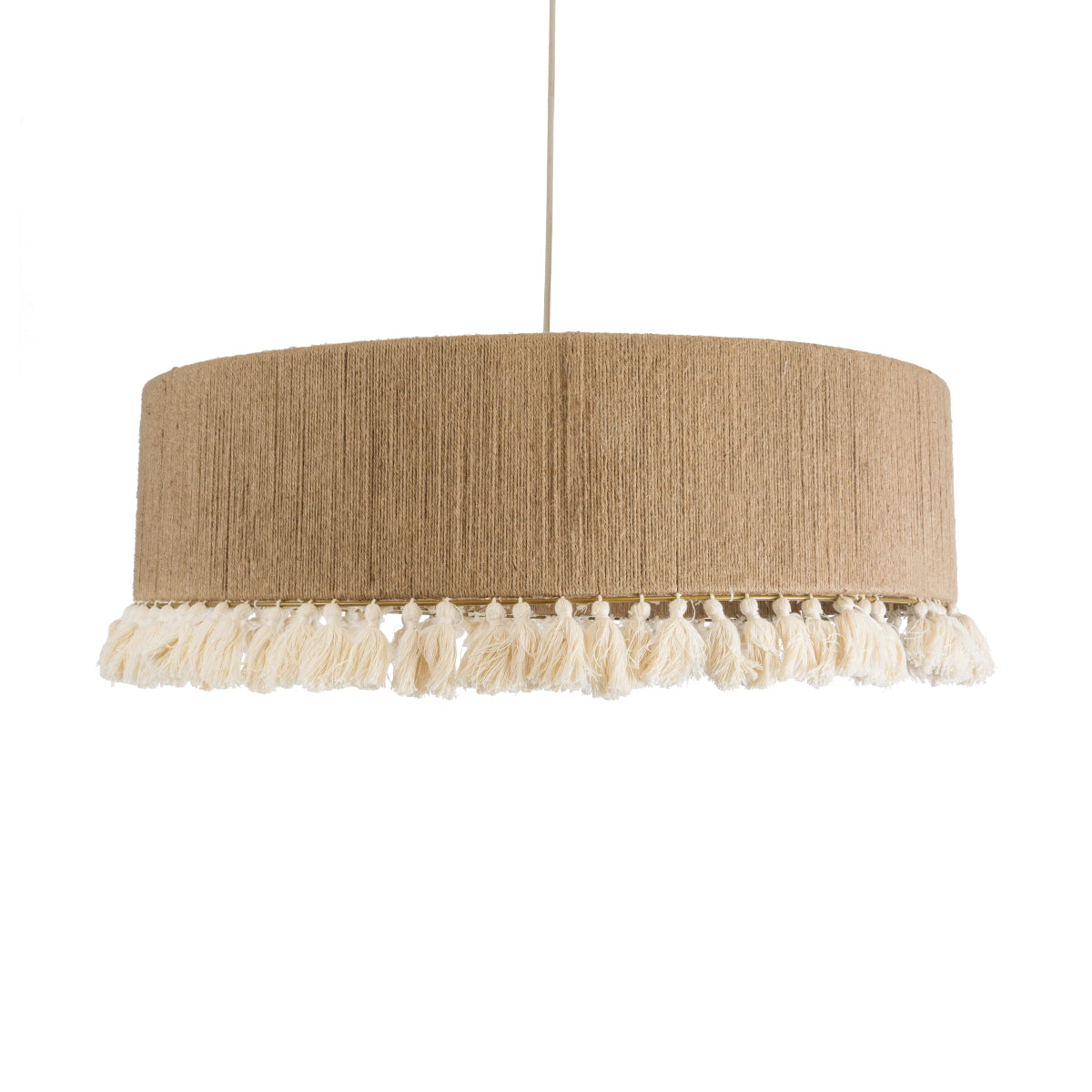 GloboStar® PUERTORICO 02095 Boho Φωτιστικό Οροφής Τριφωτο 3 x E27 AC220-240V IP20 - Φ80 x Υ27cm - Μπεζ με Λευκό Λεπτό Νήμα Πλέγμα Βαμβακερό Καπέλο - 5 Χρόνια Εγγύηση - ledmania.gr