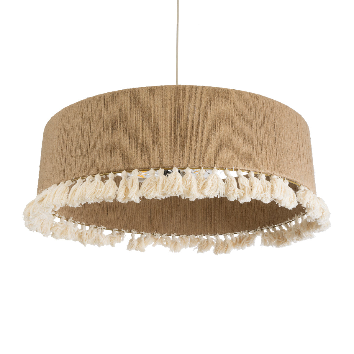 GloboStar® PUERTORICO 02095 Boho Φωτιστικό Οροφής Τριφωτο 3 x E27 AC220-240V IP20 - Φ80 x Υ27cm - Μπεζ με Λευκό Λεπτό Νήμα Πλέγμα Βαμβακερό Καπέλο - 5 Χρόνια Εγγύηση - ledmania.gr