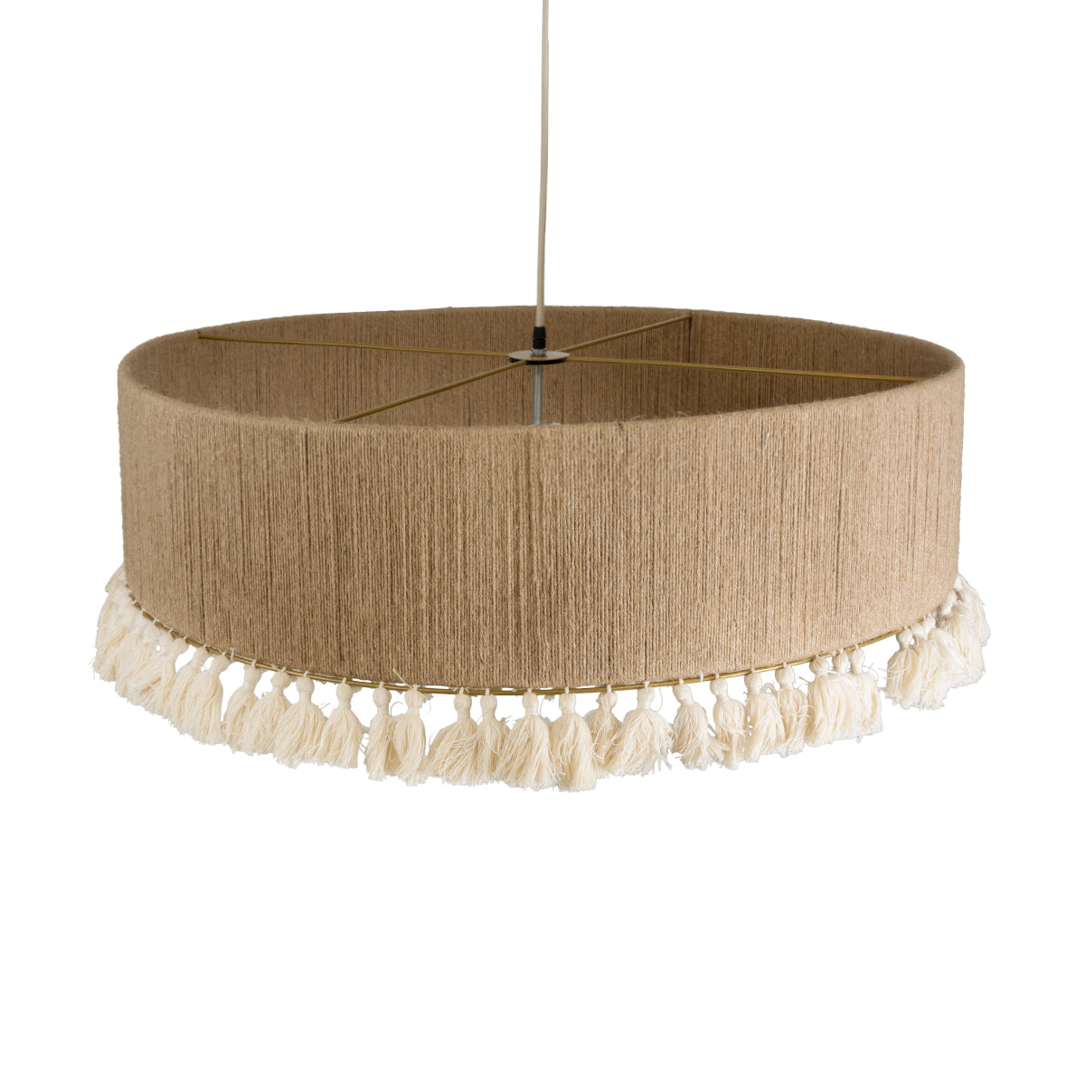 GloboStar® PUERTORICO 02095 Boho Φωτιστικό Οροφής Τριφωτο 3 x E27 AC220-240V IP20 - Φ80 x Υ27cm - Μπεζ με Λευκό Λεπτό Νήμα Πλέγμα Βαμβακερό Καπέλο - 5 Χρόνια Εγγύηση - ledmania.gr